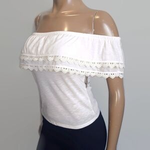 3/$20 NEW Ardene Off Shoulder Top Cream Crochet Boho Womens XS Strapless